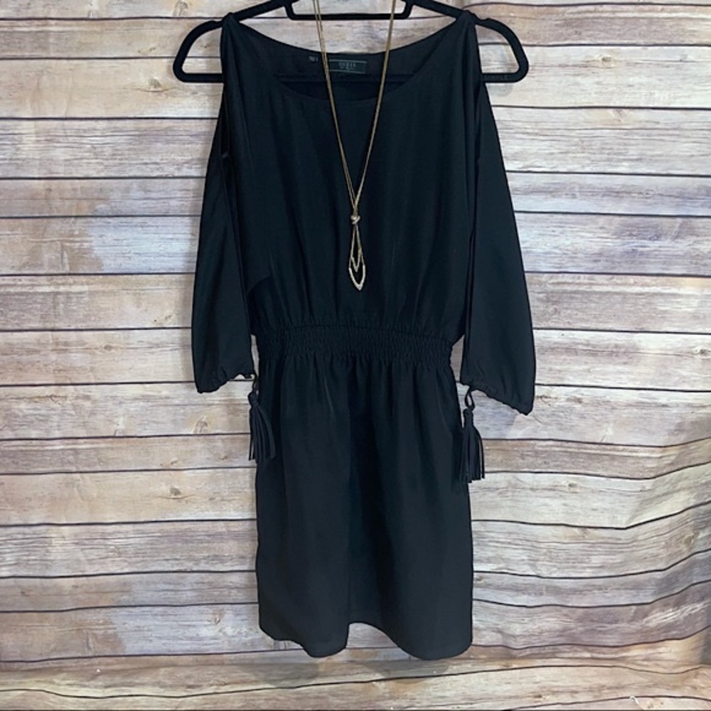 Guess Open Shoulder Black Long Sleeve Mini Dress